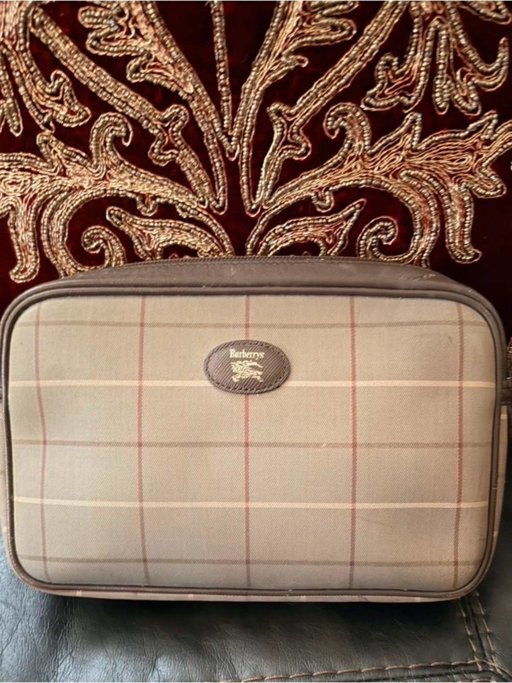 Burberry Tan Plaid Men's Toiletry Dopp Kit